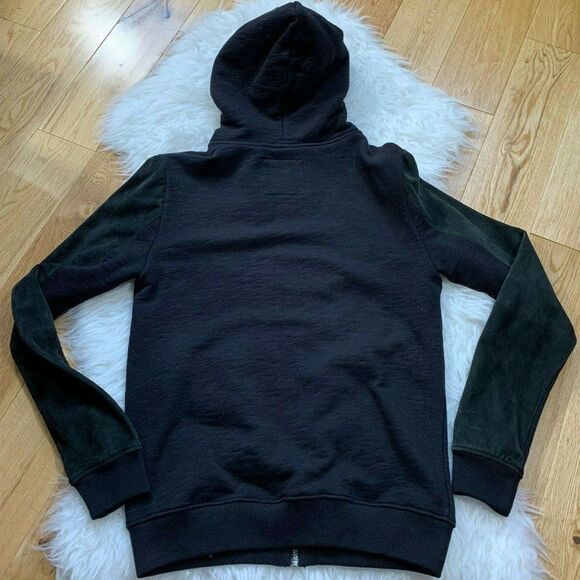All Saints Sirius Jacket Hoodie Goat Suede Sleeves Men Size Extra Small - Picture 2 of 11